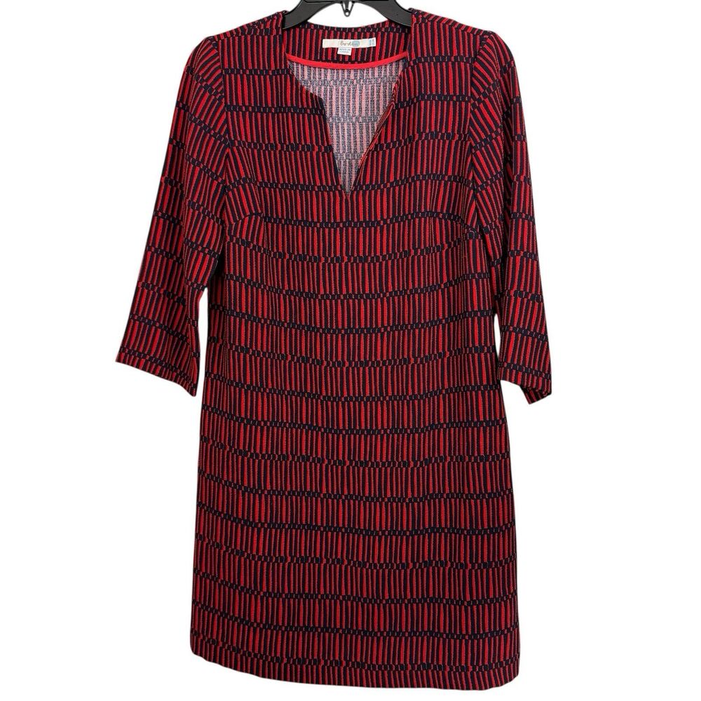 Boden Tunic Dress Sz 2 Regular Easy Notch In Red Navy Shift Modernist 3/4 Sleeve